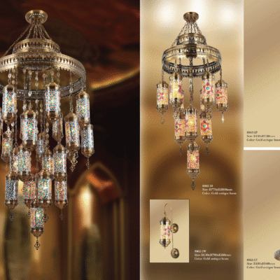 Turkish Multicolor 31 Glass Ball Hanging Mosaic Glass Lamp