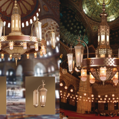 Custom Vintage Antique Lighting Fixtures Church High Ceiling Hall Staircase Pendant Light Mosque Round Brass Chandelier