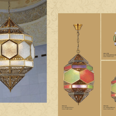 Stained Glass Pendant Lights and Shadow Pattern Copper Chandelier Decorative Islam Hotel Hall Hanging Lamps